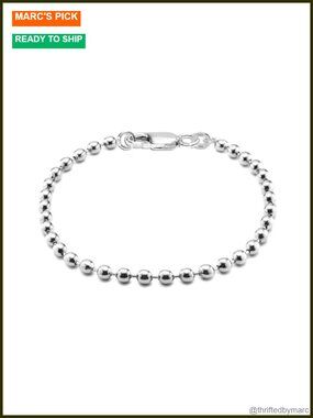 925 Sterling Silver Bead Ball Chain Bracelet Women Italian Handmade Round Bead